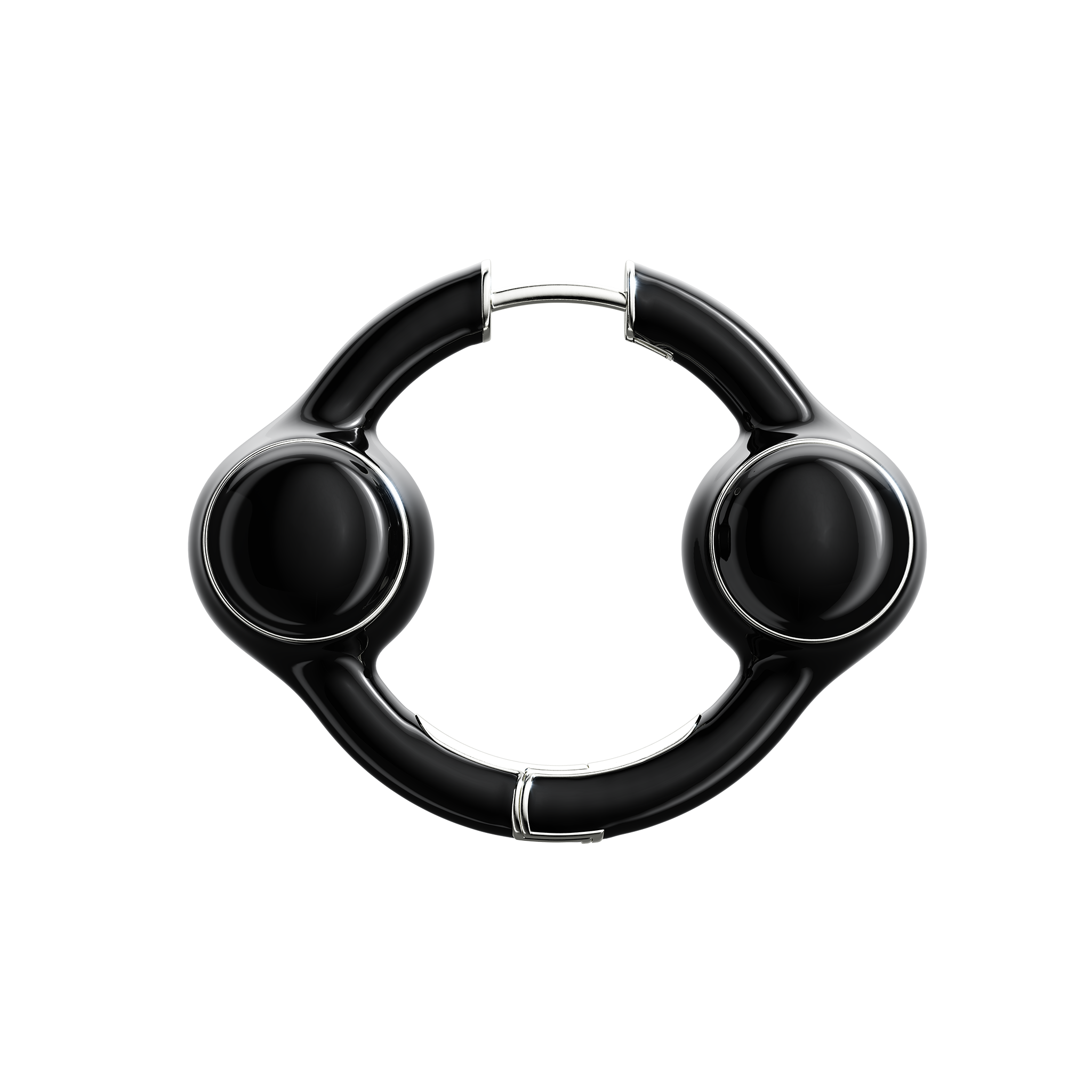 A detail of Sphere Hoop Earring M in Black